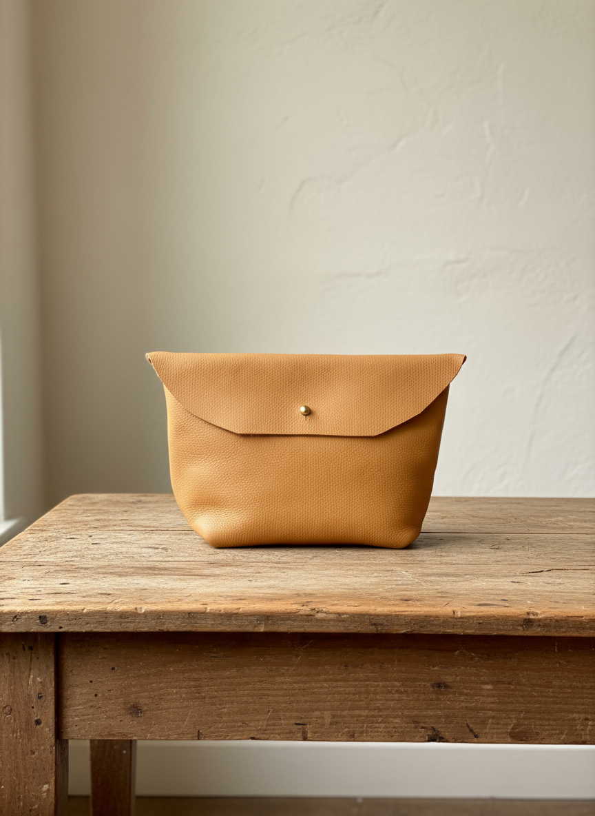 Kaya Leather Button Clutch