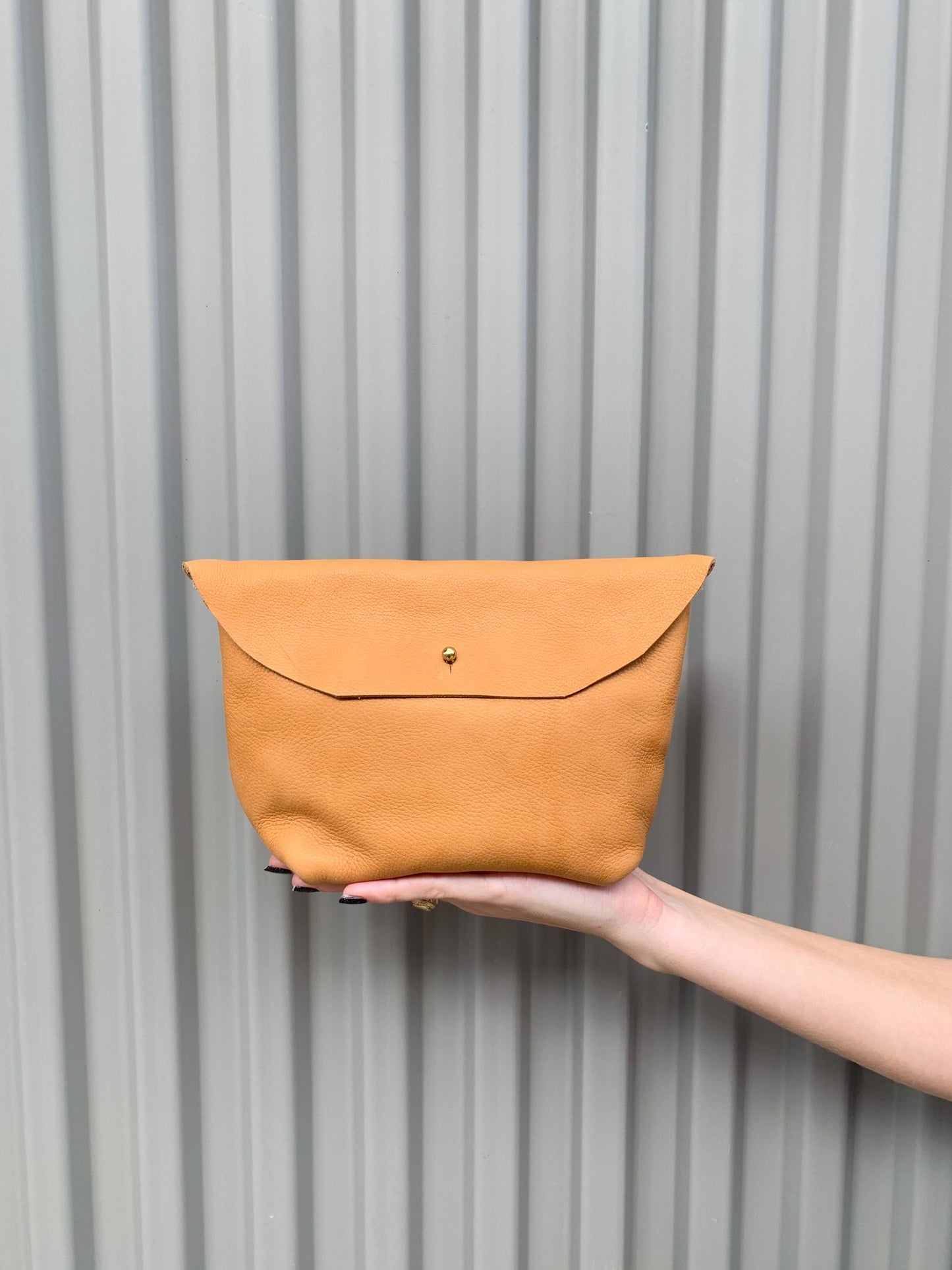 Tan Button Clutch