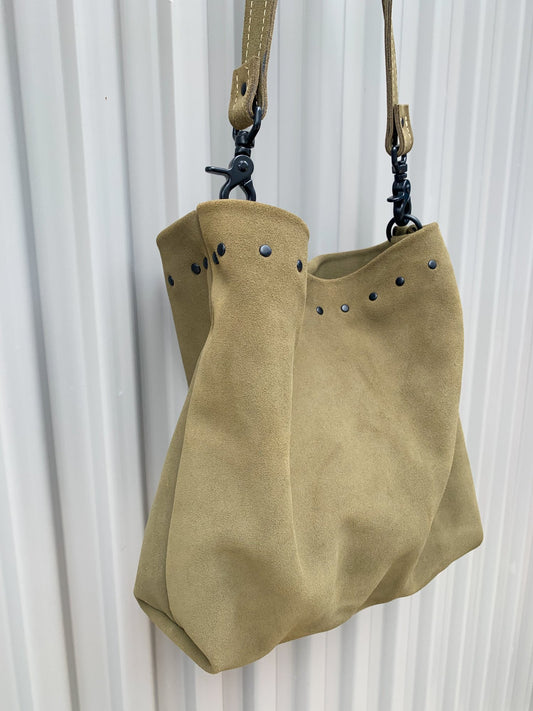 Olive Studded Suede Bag